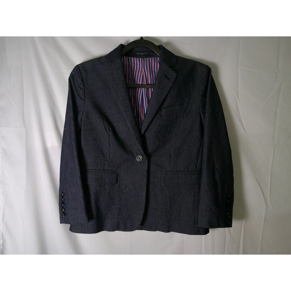 Liz Claiborne Denim Petite Blazer Jacket Navy Blue Striped Lining Classic Fit 4P